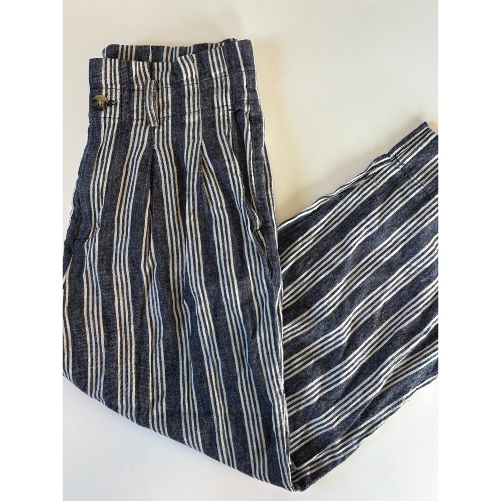 Madewell Womens Navy White Striped Linen Cotton Relaxed High Rise Pants Size 6